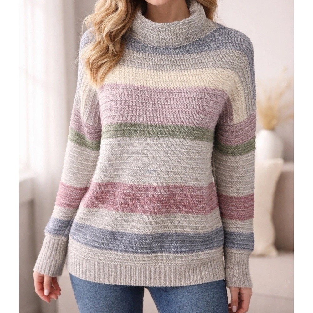 American Eagle Striped Sweater Womens Small Multicolor Excellent Mock Neck Boho